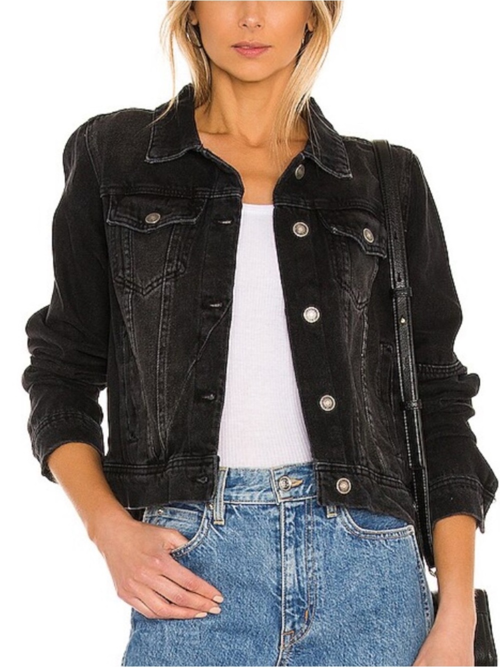 Free People Rumors Black Denim Jacket - Picture 1 of 5